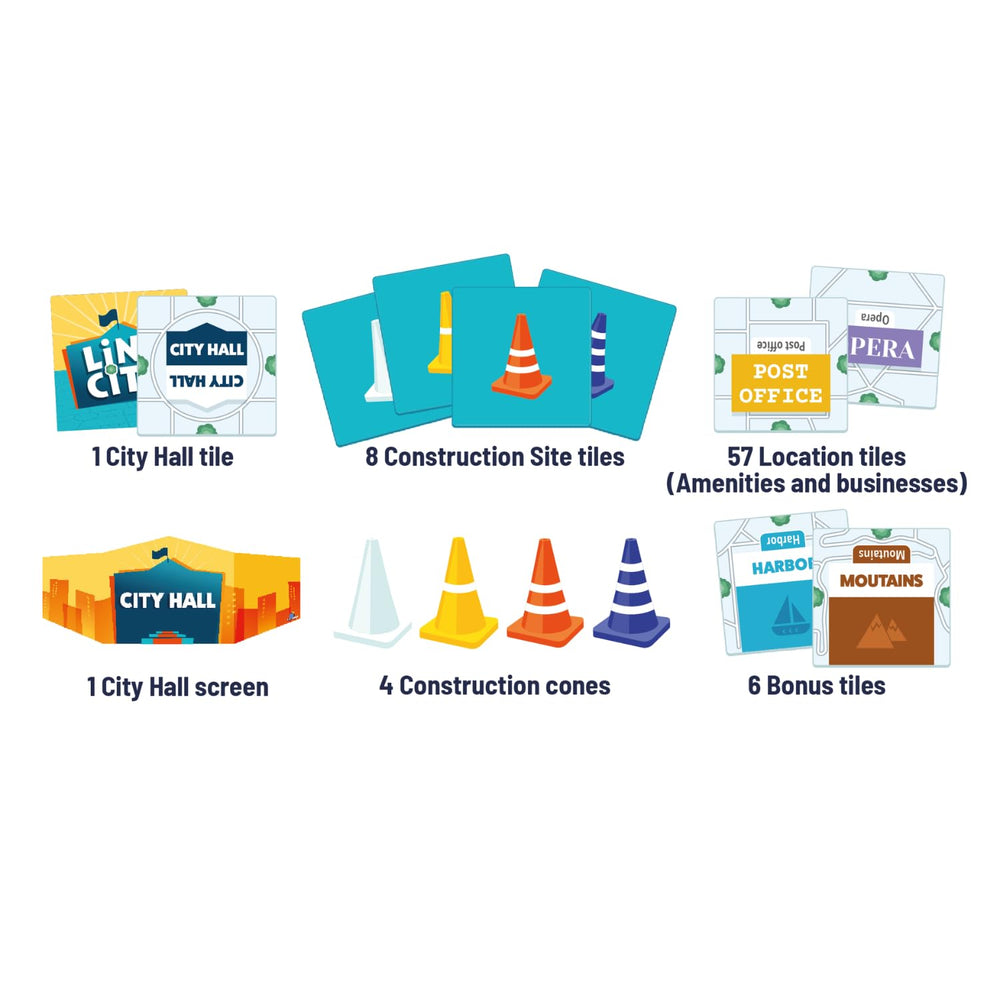 Blue Orange Link City board game construction cones encourage teamwork during play.