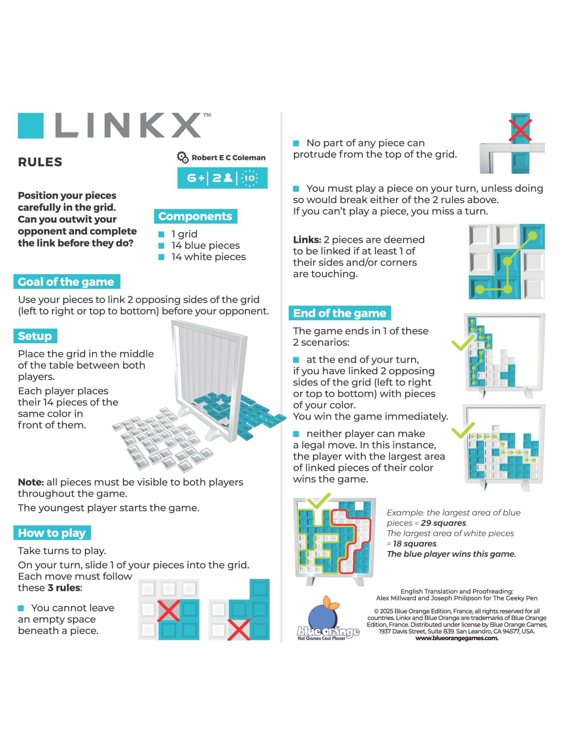Blue Orange Linkx gameplay shows a diagonal connection across the grid.