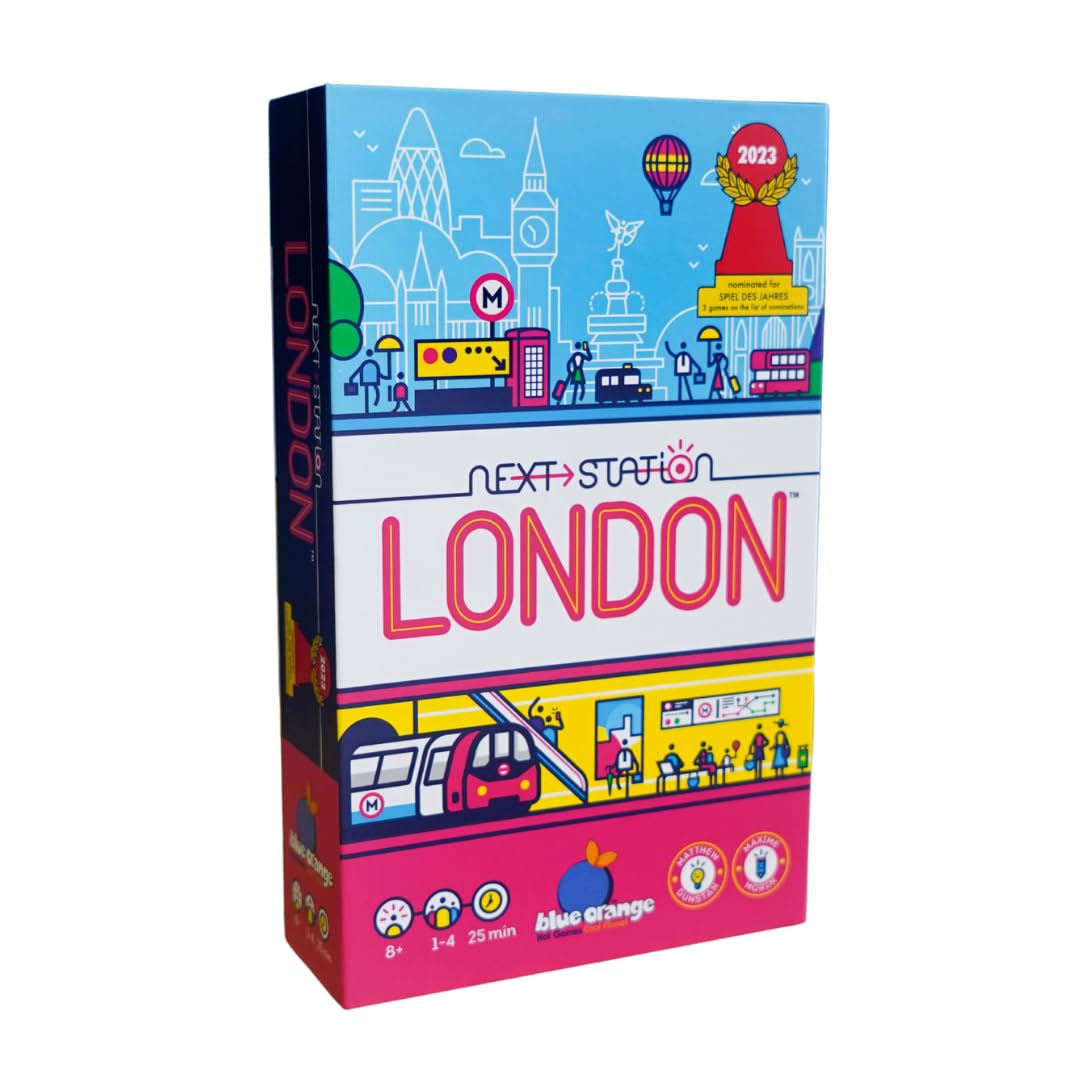 Blue Orange Next Station London station cards laid out for family route-building fun.