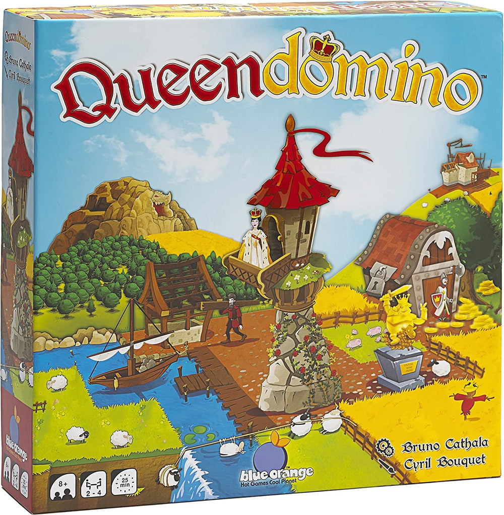 Blue Orange Queendomino box cover showcasing colorful kingdom artwork for family strategy play