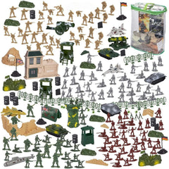 Blue Panda 300-piece army men set with tanks boosts imaginative play indoors and outdoors.