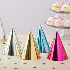 Blue Panda metallic cone gold hat, ideal for glamorous events.
