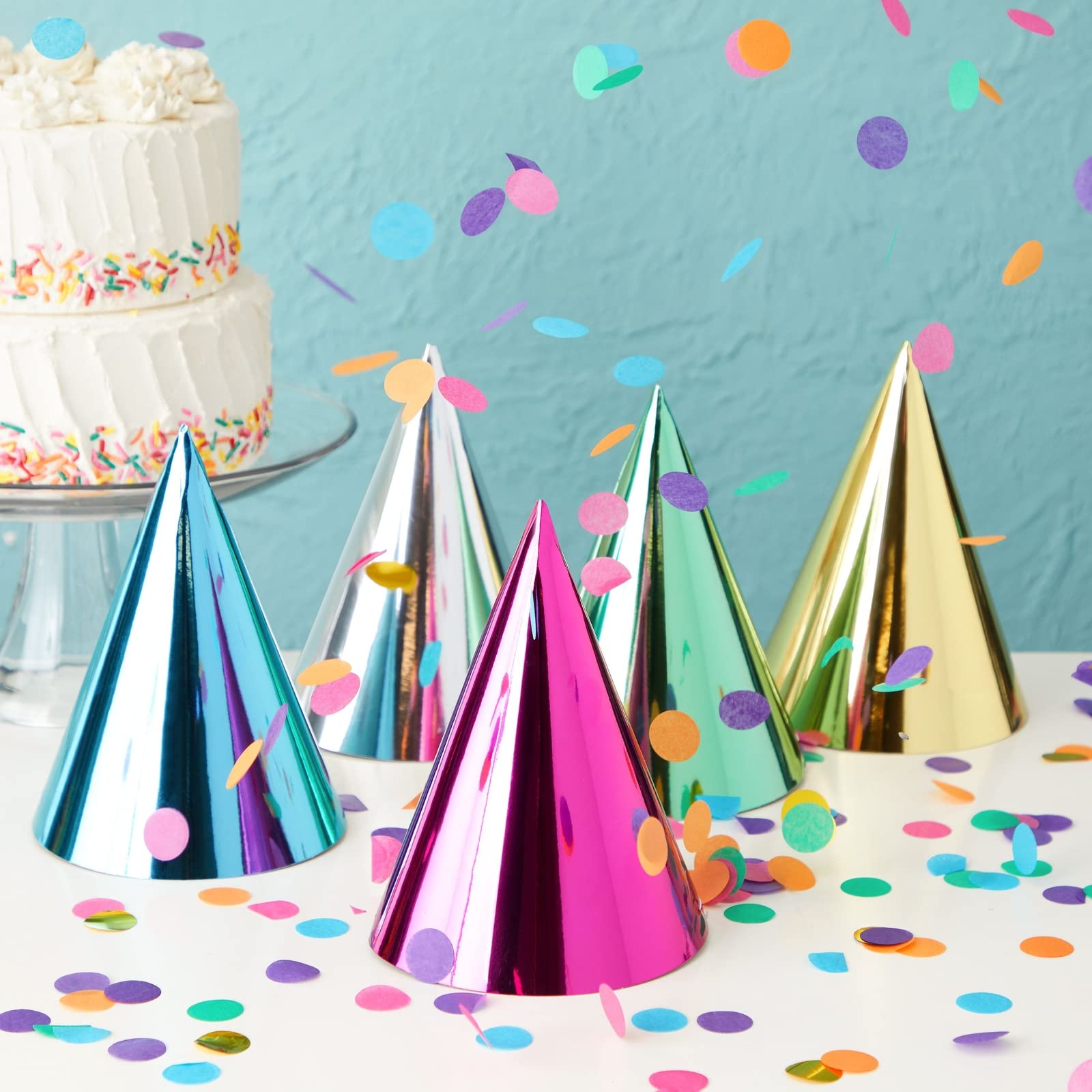 Blue Panda metallic cone green hat, perfect for vibrant celebrations.