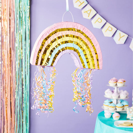 Blue Panda pastel rainbow pinata top opening simplifies filling candy or confetti