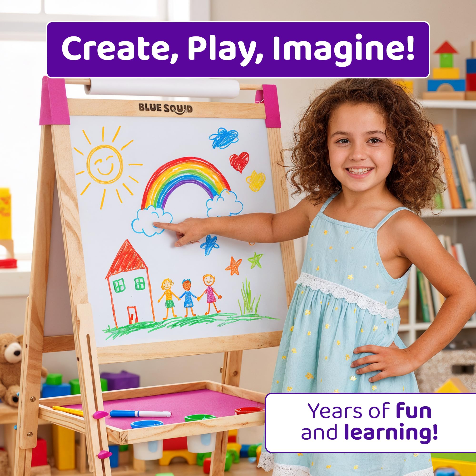 Blue Squid adjustable-height easel grows with your child’s art skills