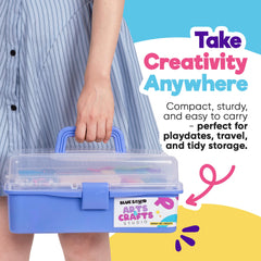 Blue Squid craft box, travel-friendly with sturdy handle.