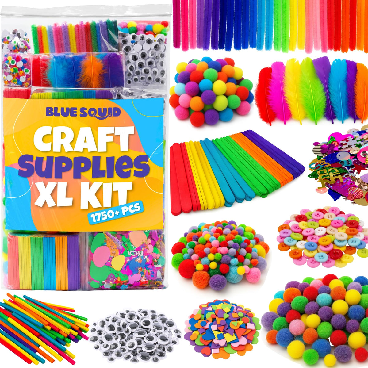 Blue Squid craft kit box open showing 1750 pieces for imaginative play