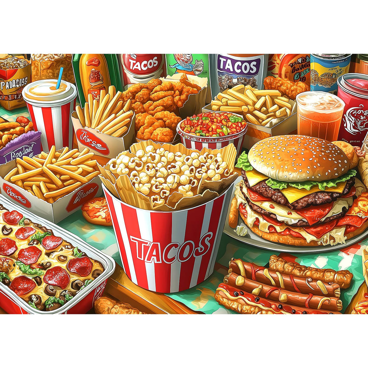 Blueforest 1000-piece burger and fries puzzle hero layout for family nights.