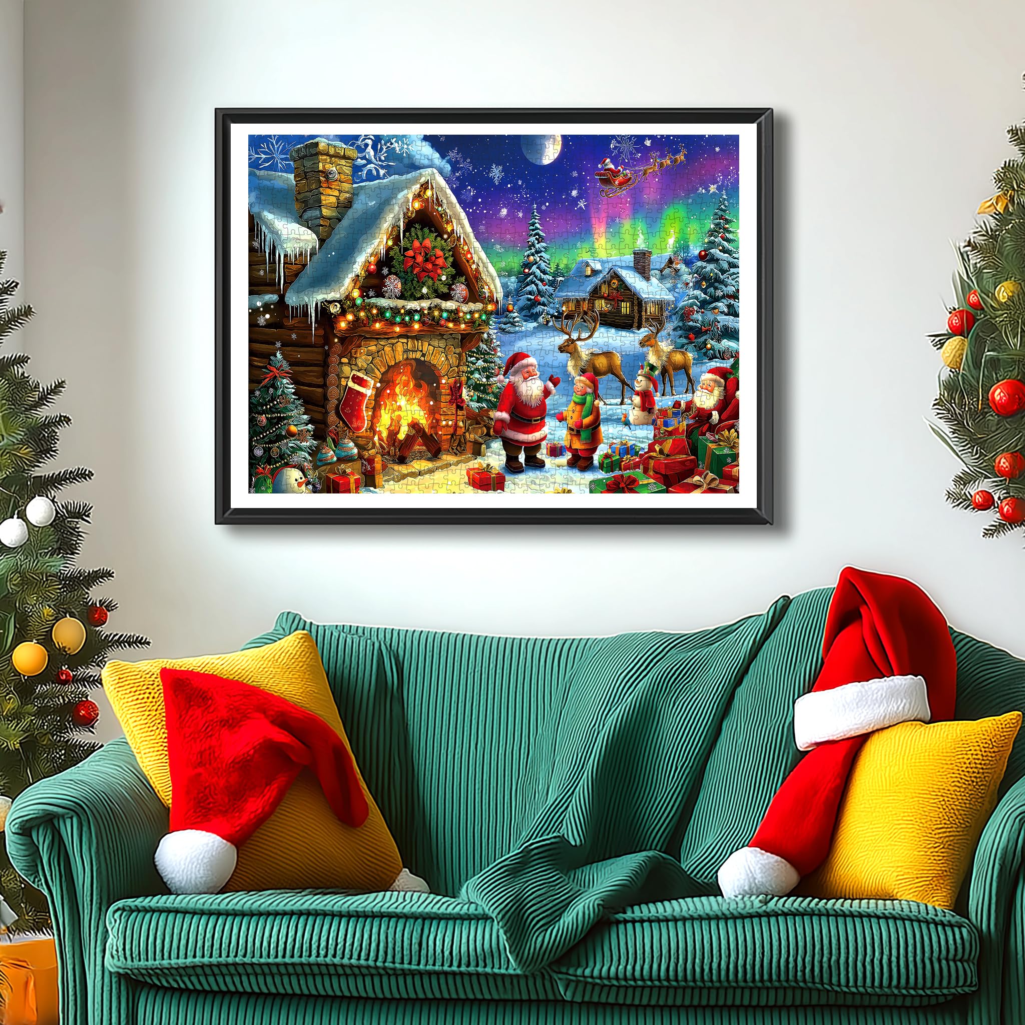 Blueforest assembled Northern Lights Cabin puzzle as cozy wall art