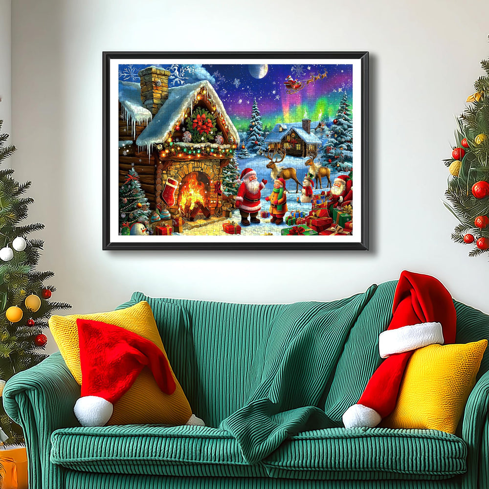 Blueforest assembled Northern Lights Cabin puzzle as cozy wall art