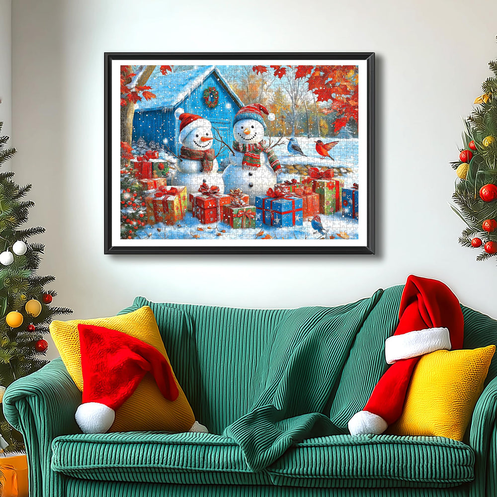 Blueforest blue shed background adds depth to the wintry artwork.