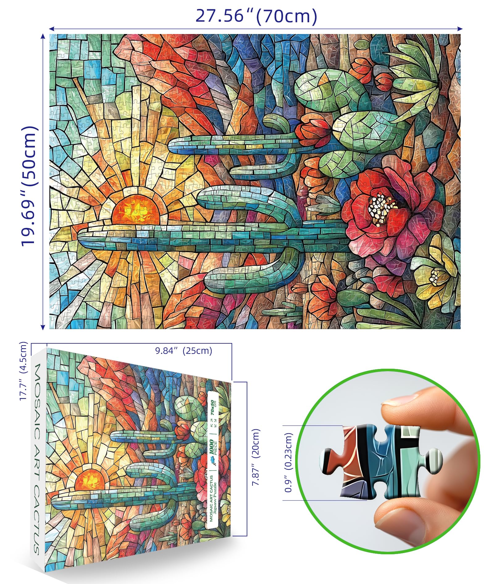 Blueforest Cactus puzzle with stained glass effect evokes vibrant sunlit colors