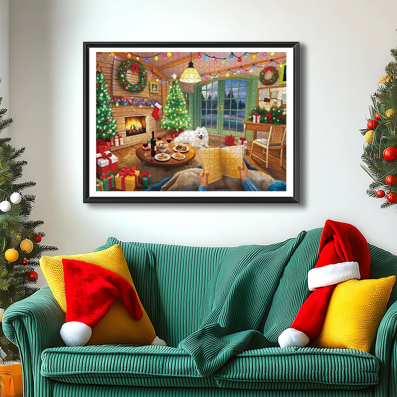 Blueforest dog by the fireplace adds warm holiday ambiance