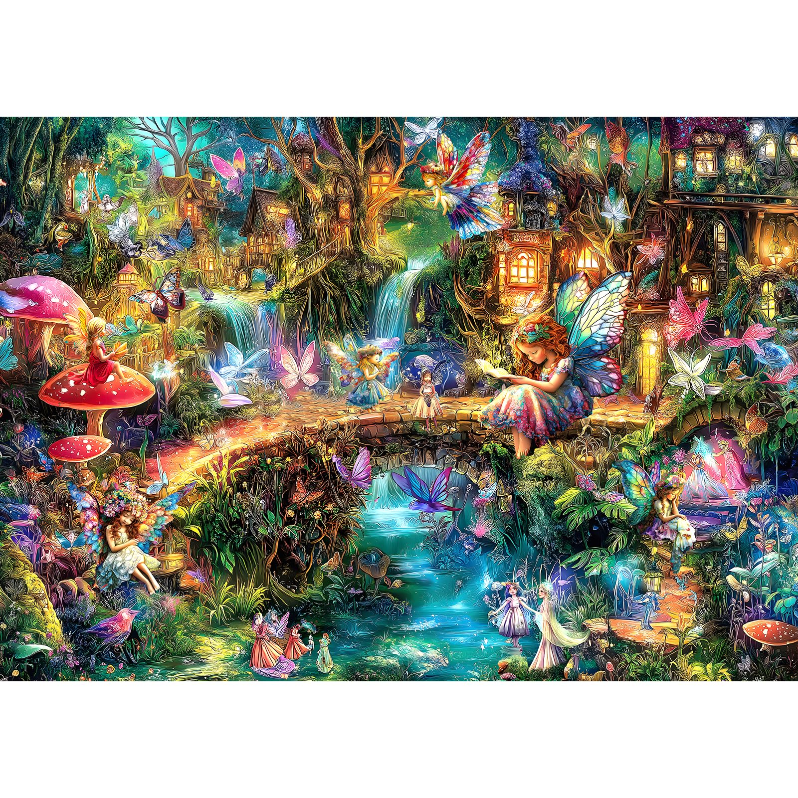 Blueforest Fantasy Elf World poster scene with glowing mushrooms for immersive puzzling.