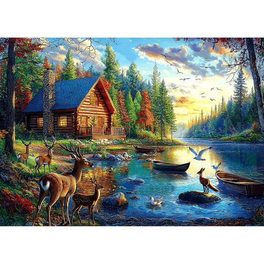 Blueforest Lake Lodge Elk Puzzle poster view for framing and display.