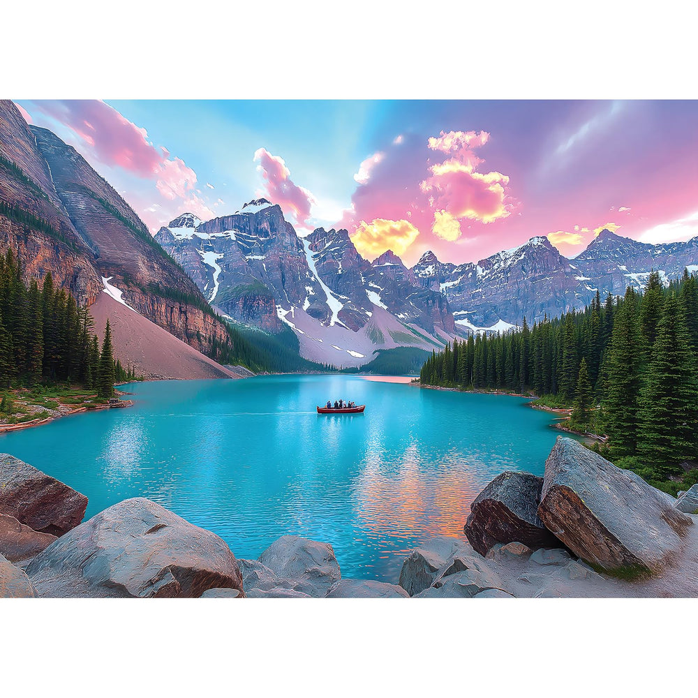 Blueforest Moraine Lake puzzle shows turquoise waters for a calming solving experience