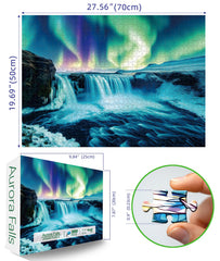 Blueforest aurora sky scene puzzle image with vivid greens and purples for immersive building