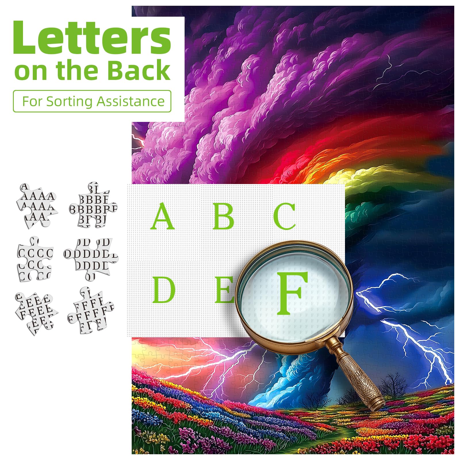 Blueforest puzzle pieces close-up, vibrant colors and satisfying interlocking edges.