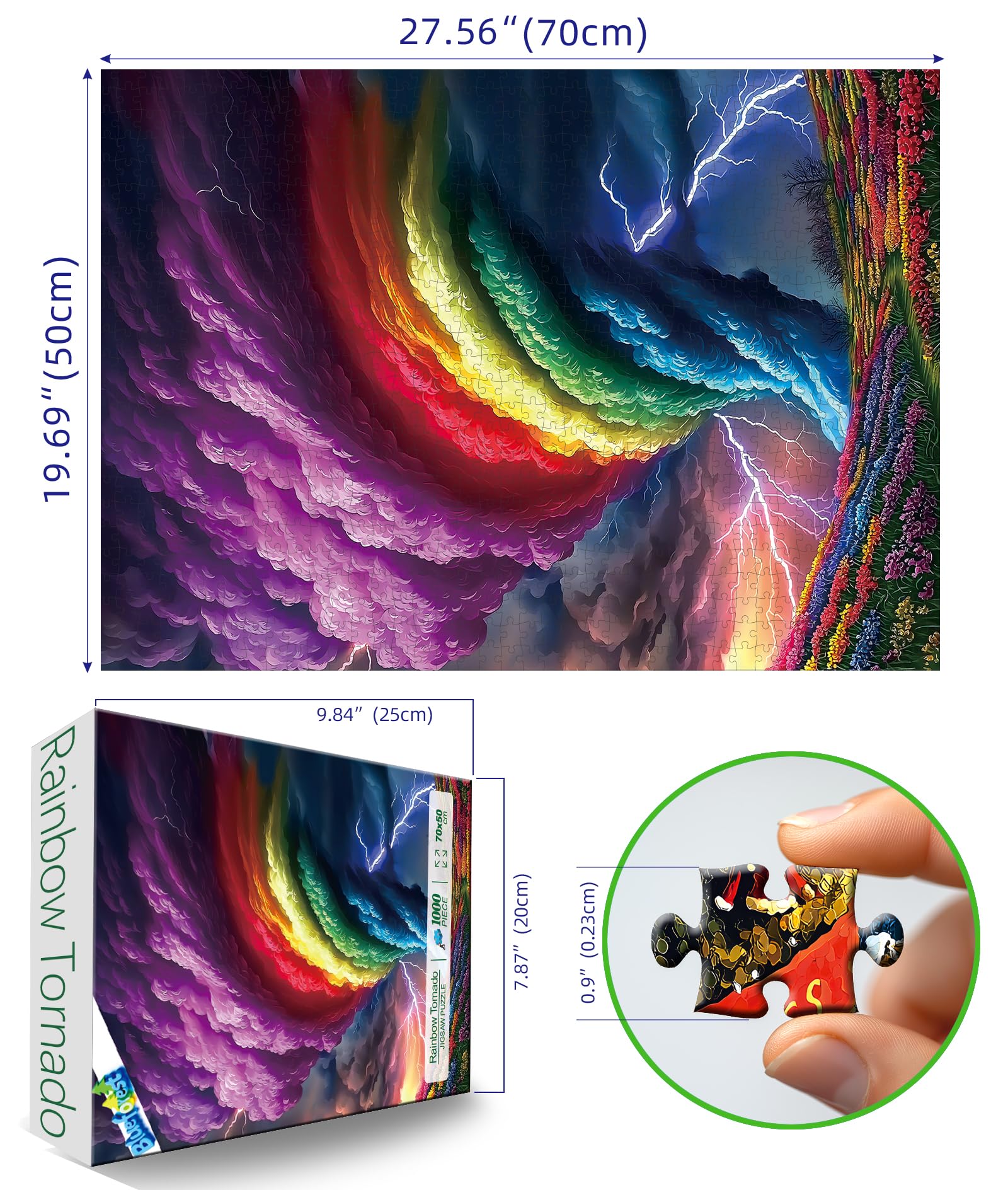 Blueforest Rainbow Tornado puzzle pieces close-up, showcasing precise interlocks and snug fit.