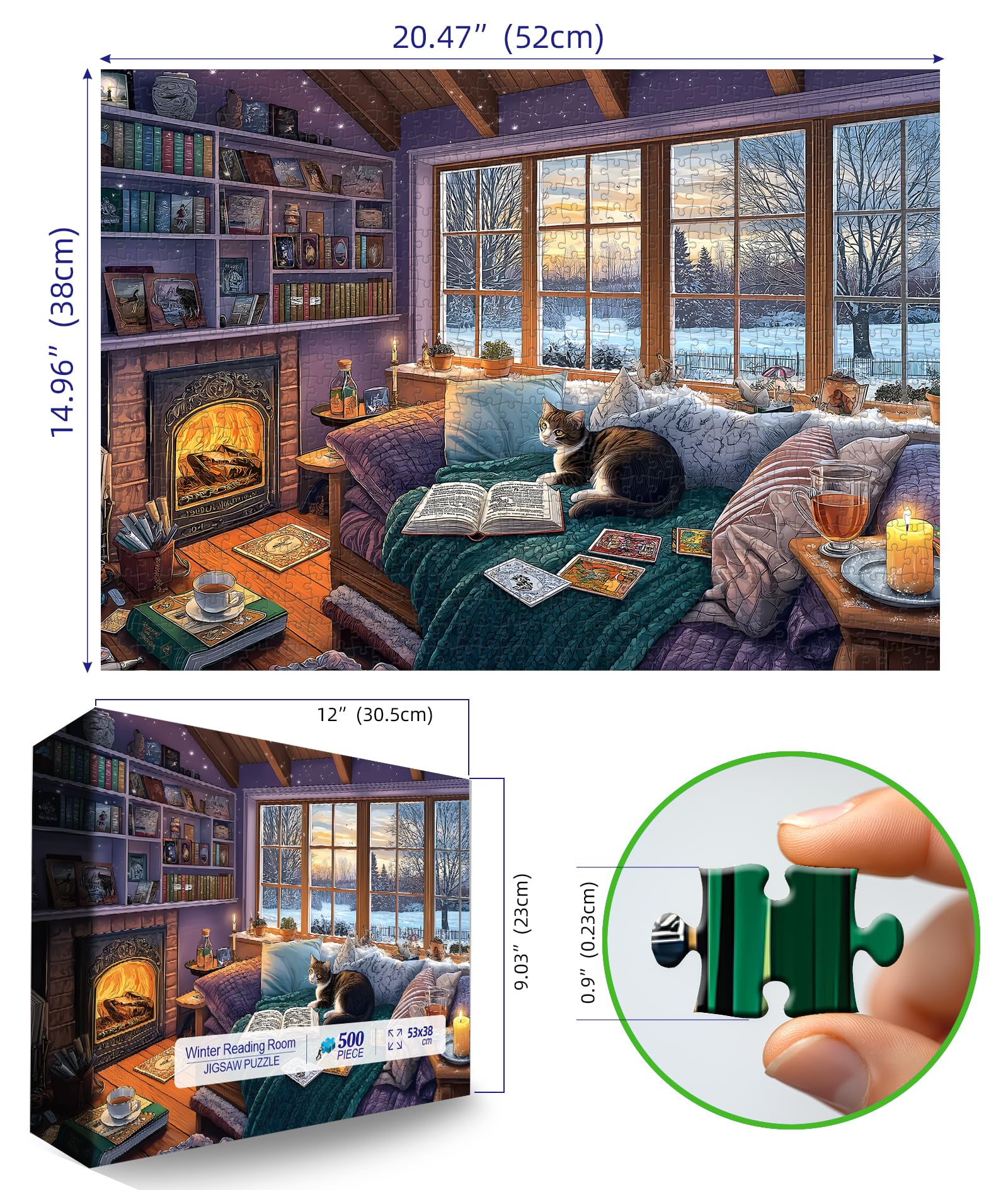 Blueforest Read Room Puzzle snowy window scene invites mindful focus during winter puzzle sessions.