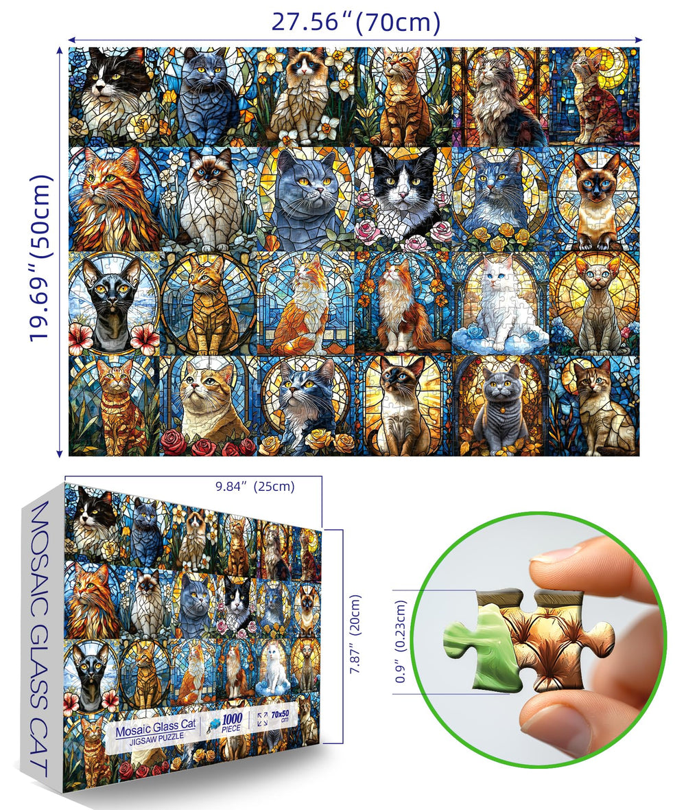 Blueforest stained-glass cats poster highlights high-resolution guidance for assembly