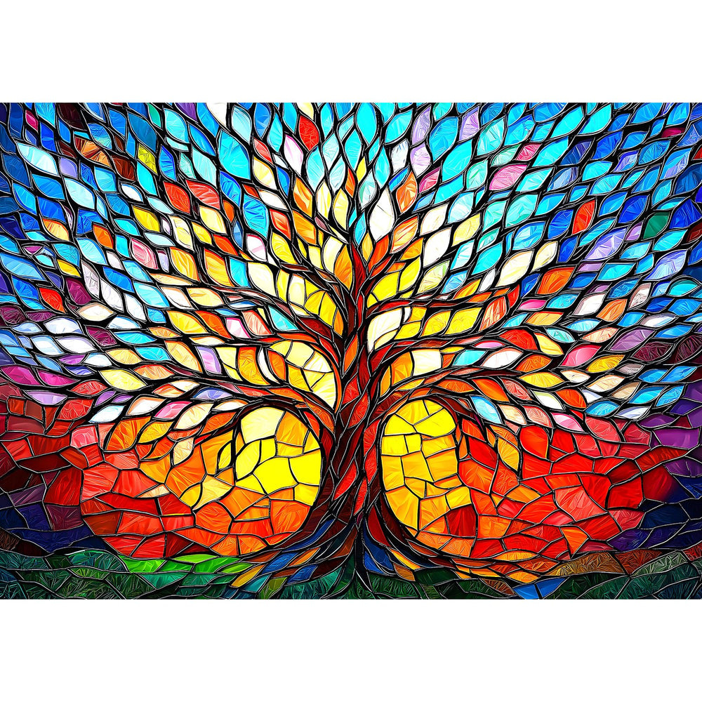 Blueforest stained-glass tree of life puzzle; immersive colors for mindful, engaging play.