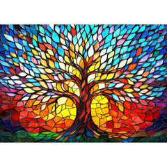 Blueforest stained-glass tree of life puzzle; immersive colors for mindful, engaging play.