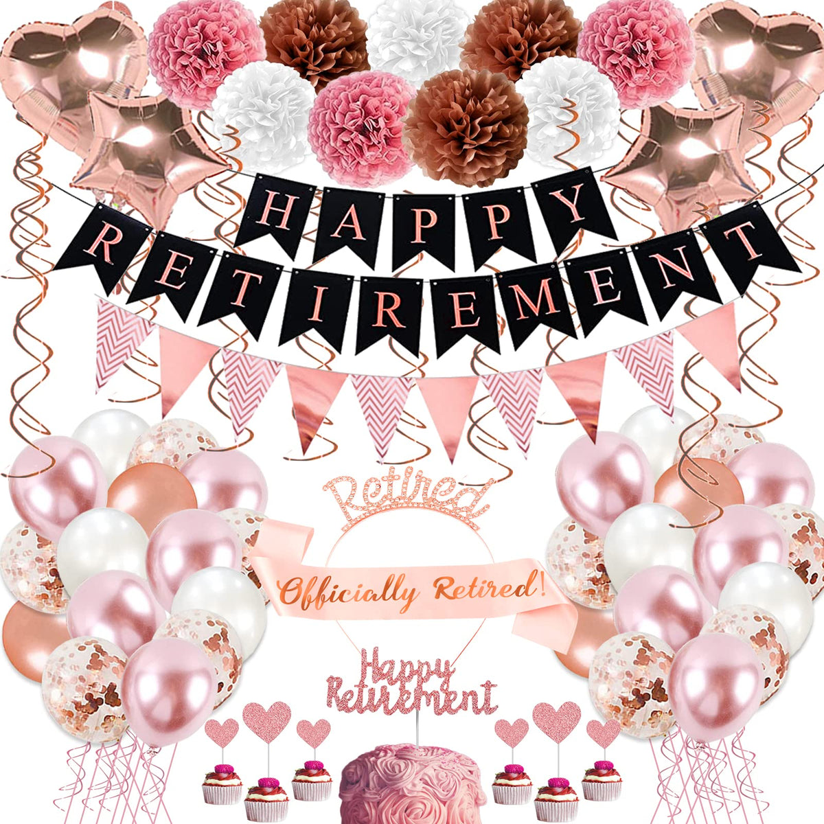 Bluegogo rose gold retirement banner for chic party photos and backdrop