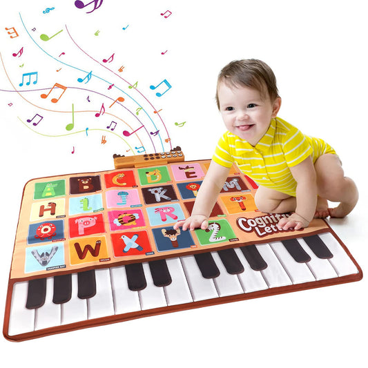 Bluejay Baby Piano Mat showing letters and animals supports early recognition and playful learning.