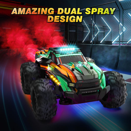 BlueJay RC car side view highlights durable shell and off-road capability.