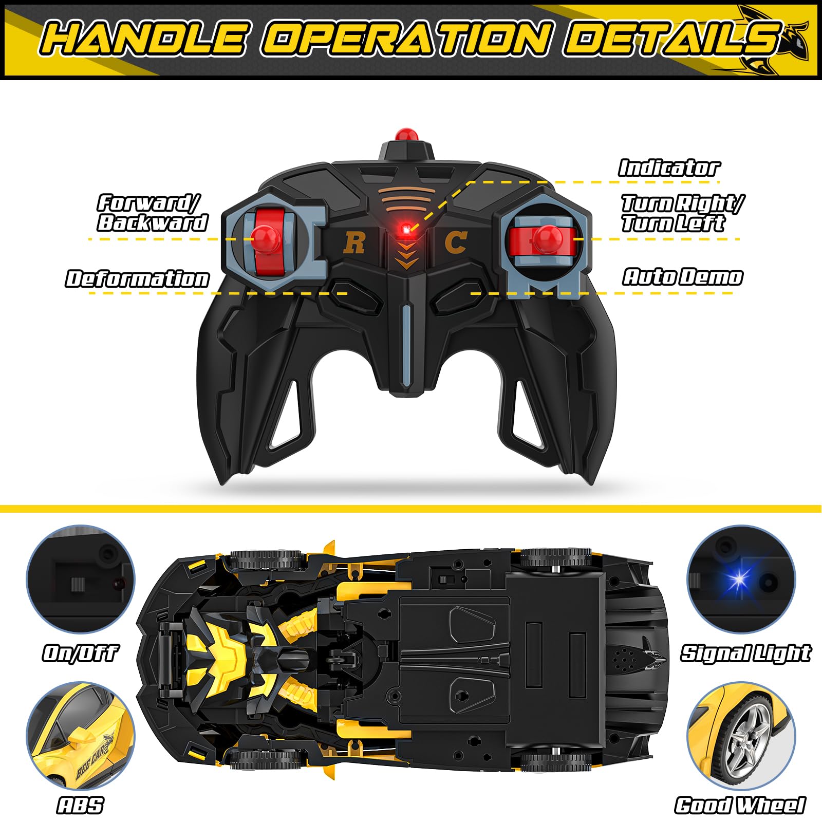 BLUEJAY Transform RC Car includes rechargeable battery and charger for extended play.