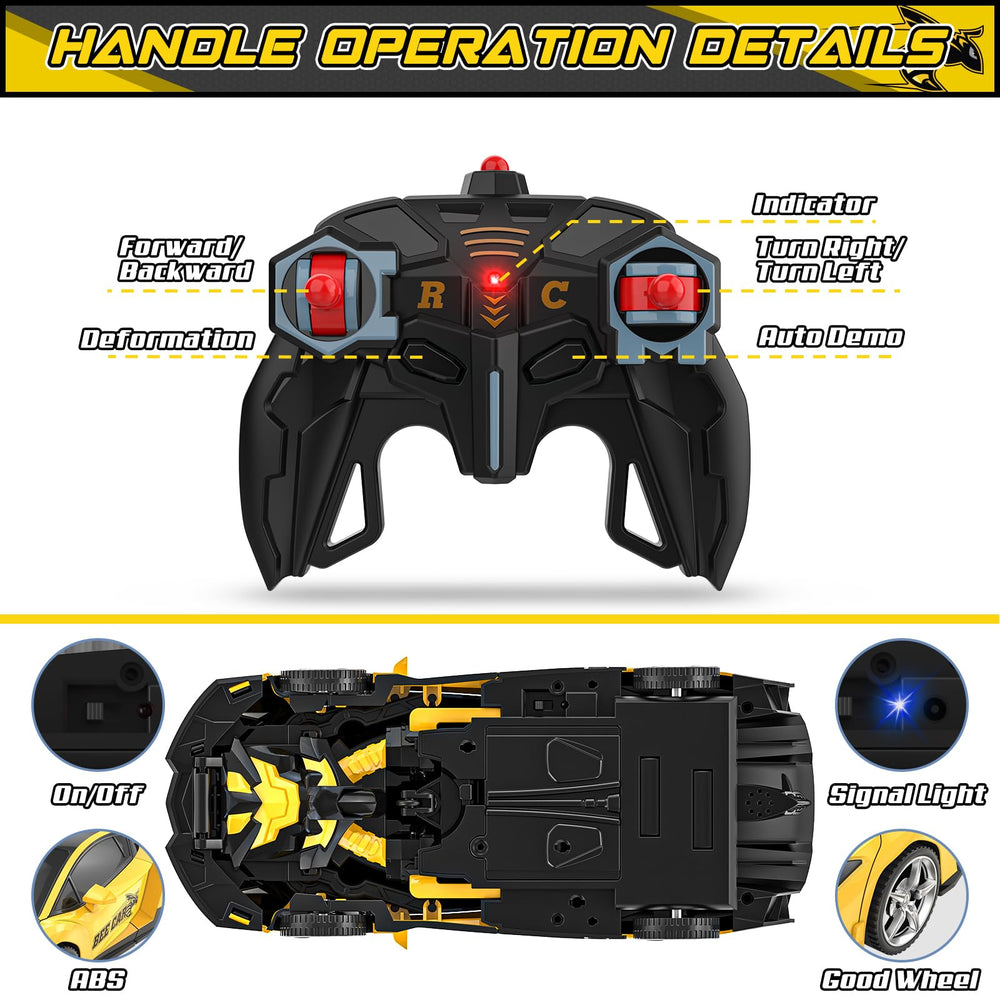 BLUEJAY Transform RC Car includes rechargeable battery and charger for extended play.