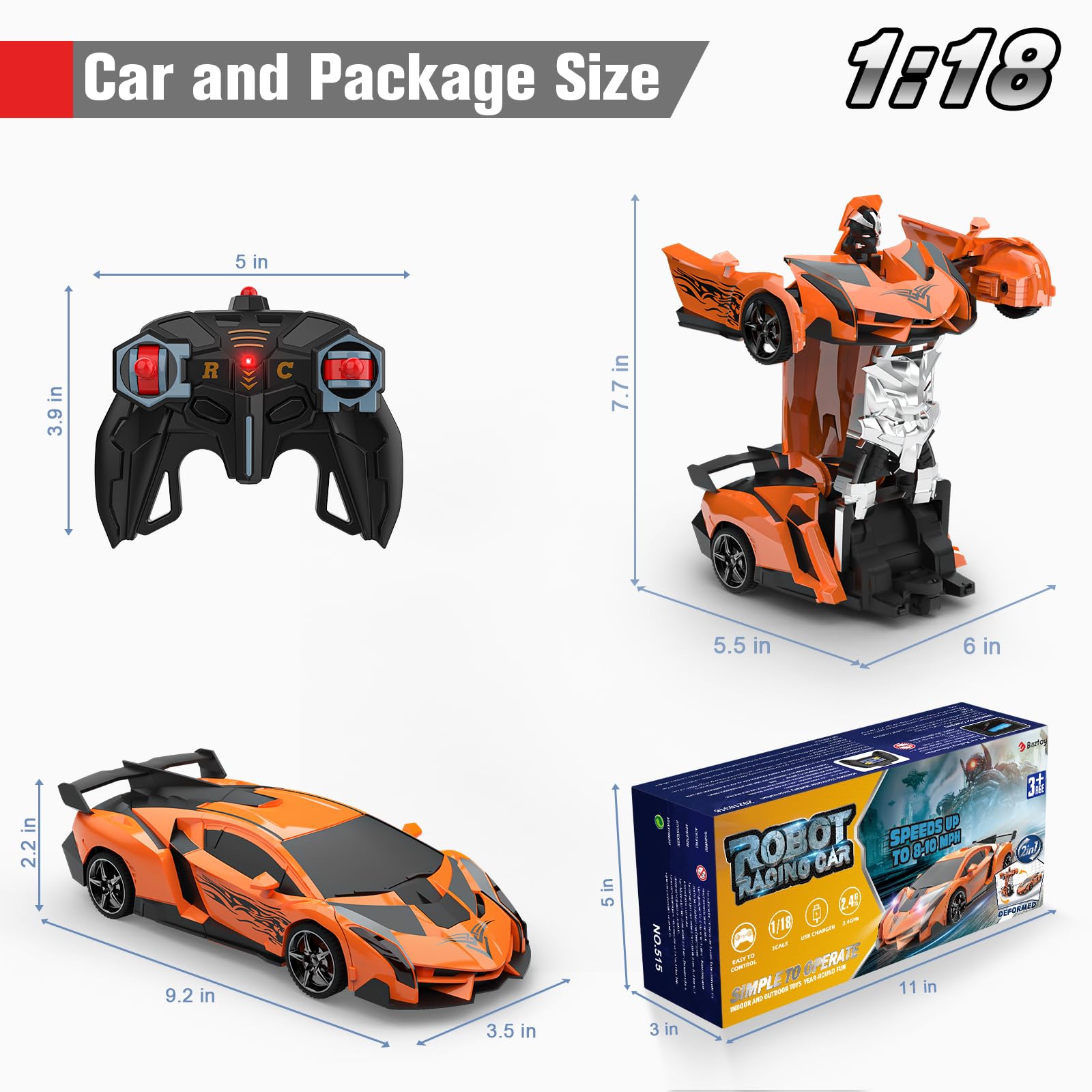 BlueJAY Transform RC car rechargeable battery included for long play