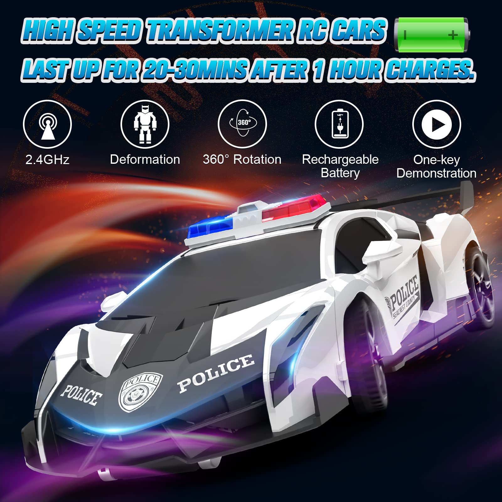 BlueJAY Transform RC car robot mode action shot with 360° rotation