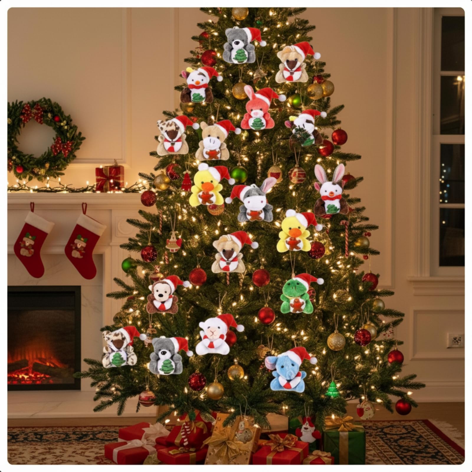 Blueweenly tiger plush with Santa hat, eye-catching party centerpiece addition