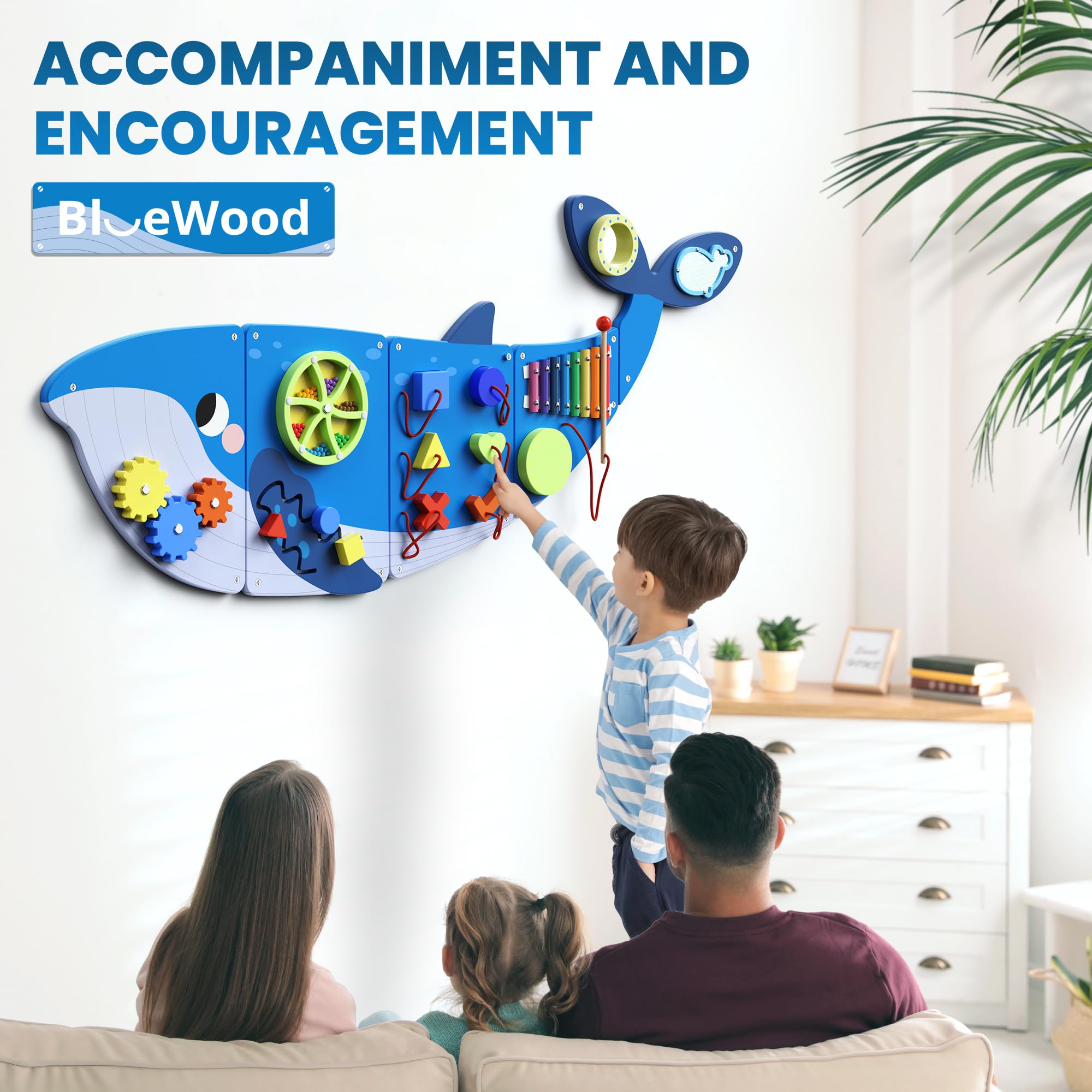 BlueWood Whale natural wood finish with FSC-certified wood for safe, eco-conscious play.