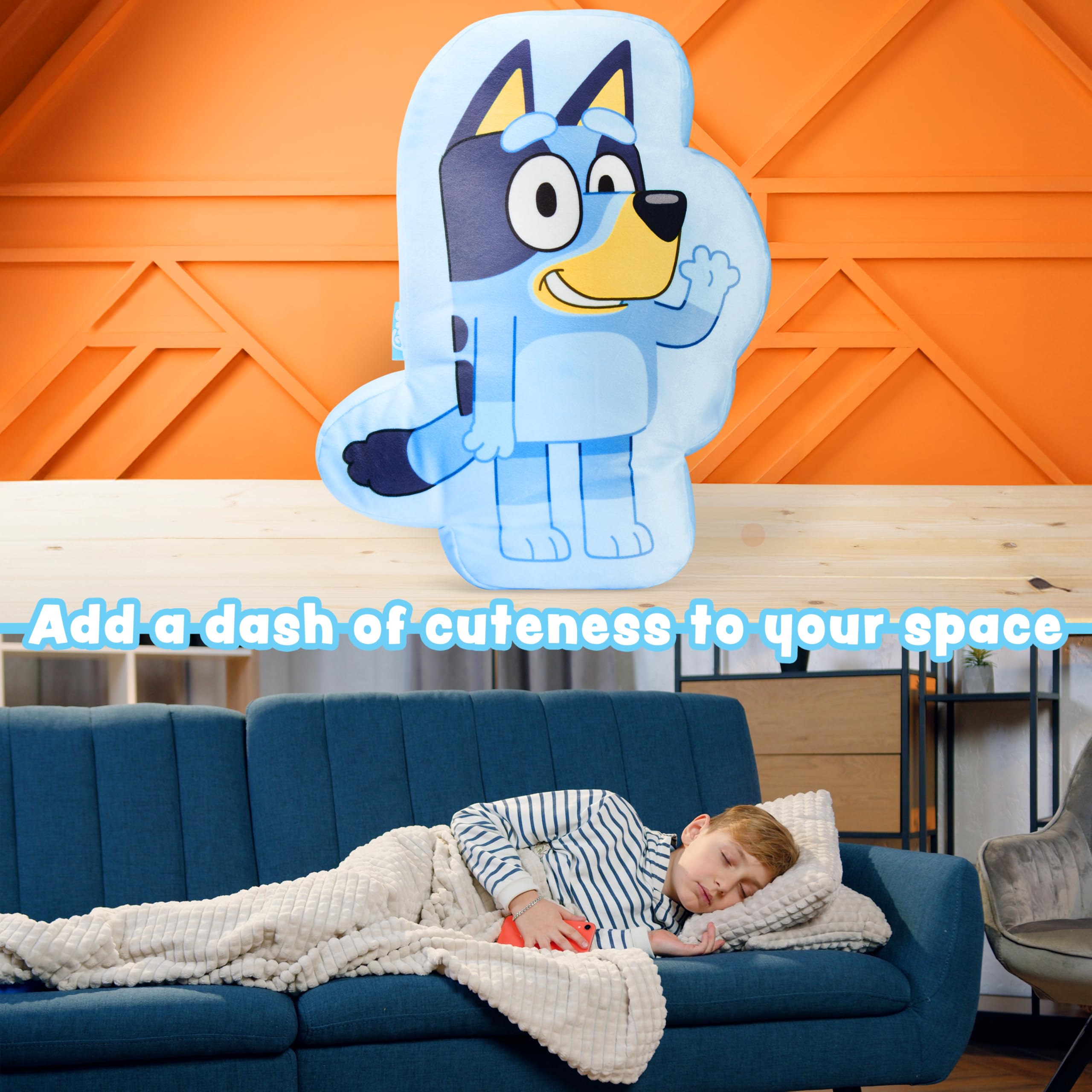 Bluey 3D plush pillow in nursery decor brightening play spaces.