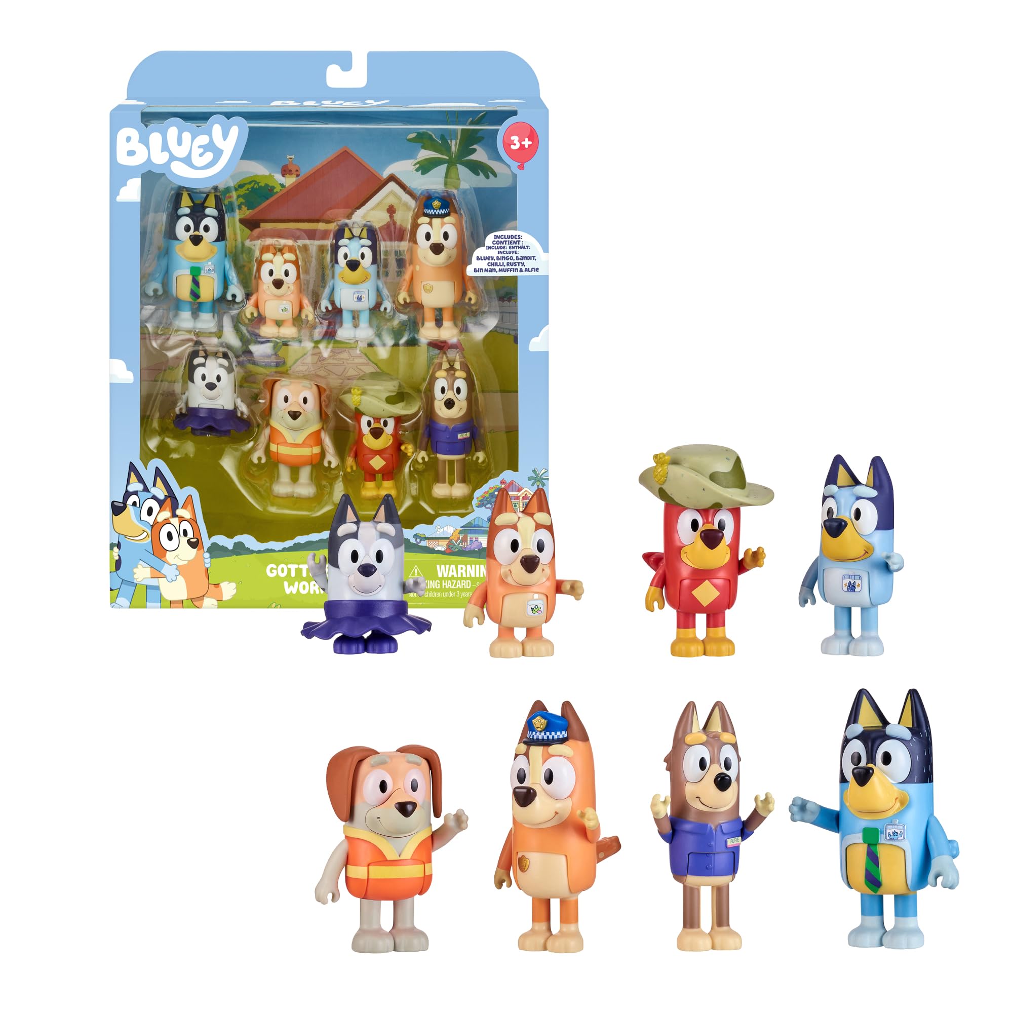 Bluey adventure figures eight-pack in outdoor scene for imaginative play