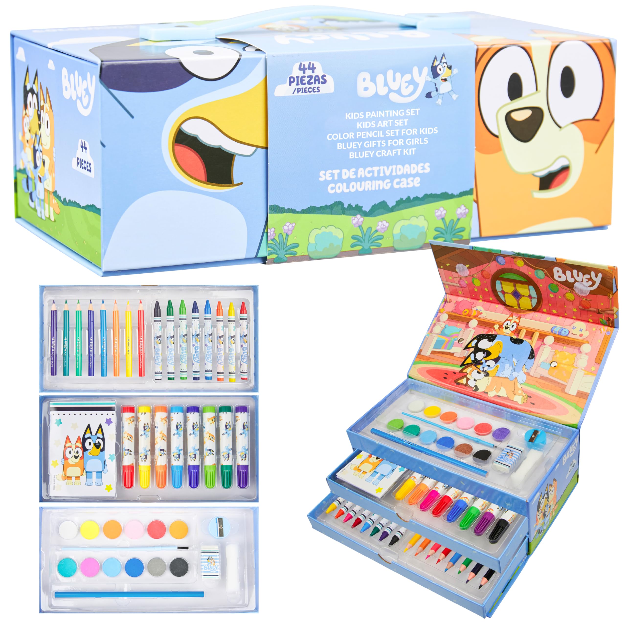 Bluey art kit travel case open, ideal for on-the-go creativity