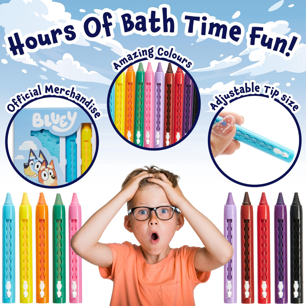 Bluey easy-grip bath crayons designed for little hands.
