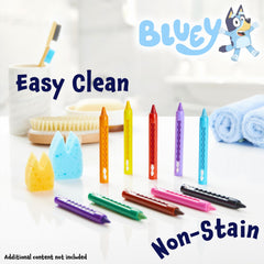 Bluey bath crayons wipe clean with damp cloth after bath.