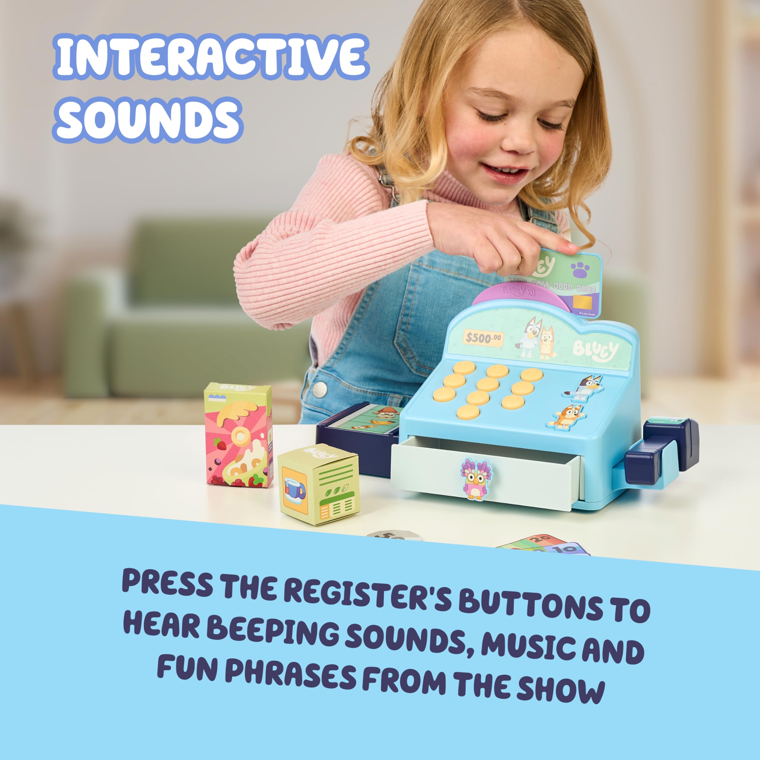 Bluey and Bingo button prompts reveal music and phrases for lively pretend store