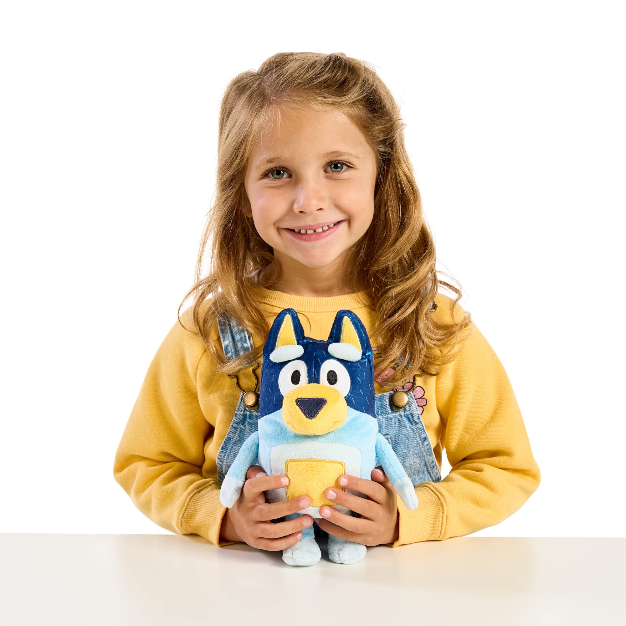 Bluey Dad Bandit plush side view highlighting portable size for on-the-go play.