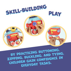 Bluey Dress and Play plush shows buckle shoes to build fine motor control.