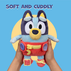Bluey Dress and Play plush with shoelaces promotes tying practice and dexterity.