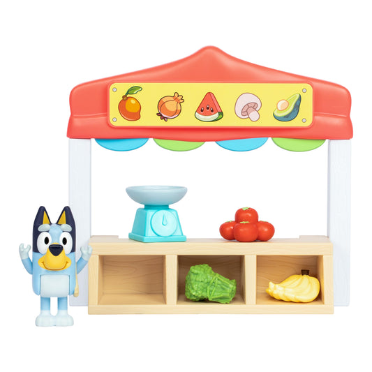 Bluey Farmers Market Playset exclusive figure for imaginative pretend shopping.