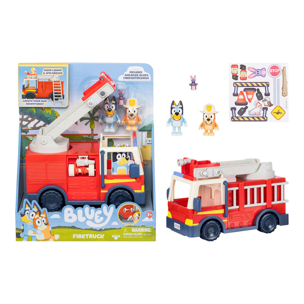 Bluey firetruck Bingo helmet figure for imaginative rescue play.