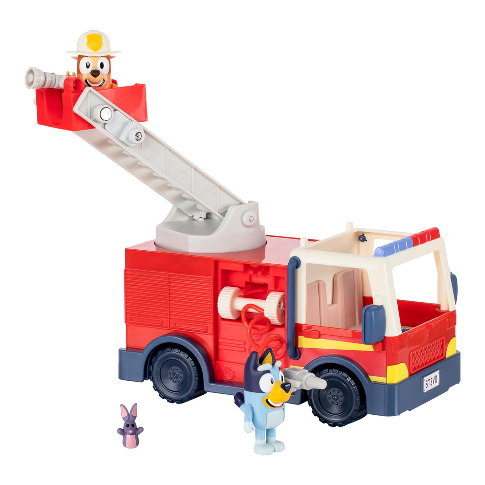 Bluey firetruck interactive playset invites storytelling with trio of friends.