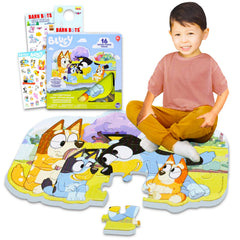 Bluey foam puzzle mat with 16 pieces for floor play and learning.
