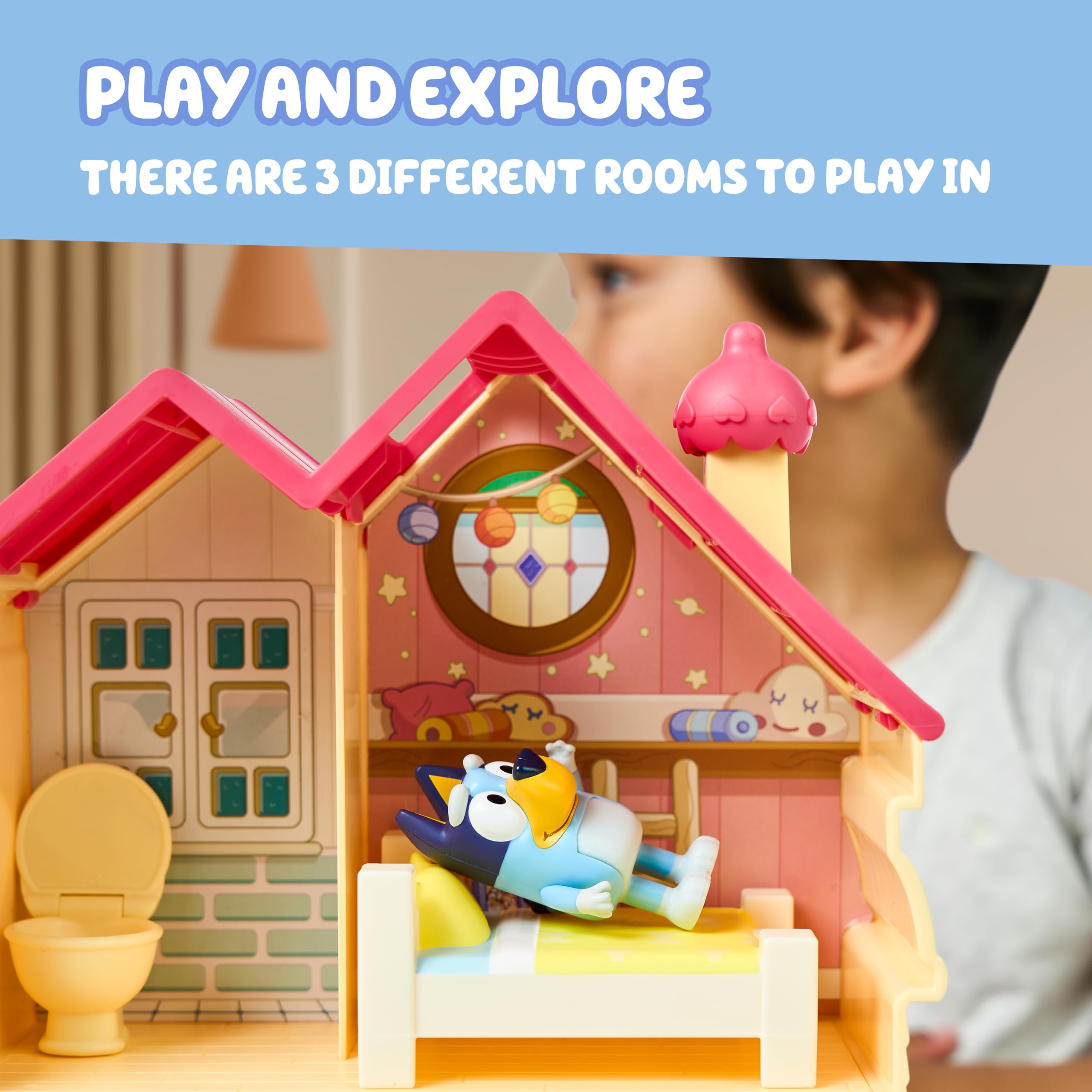 Bluey mini house playset bathroom area supports daily routines in tiny adventures.
